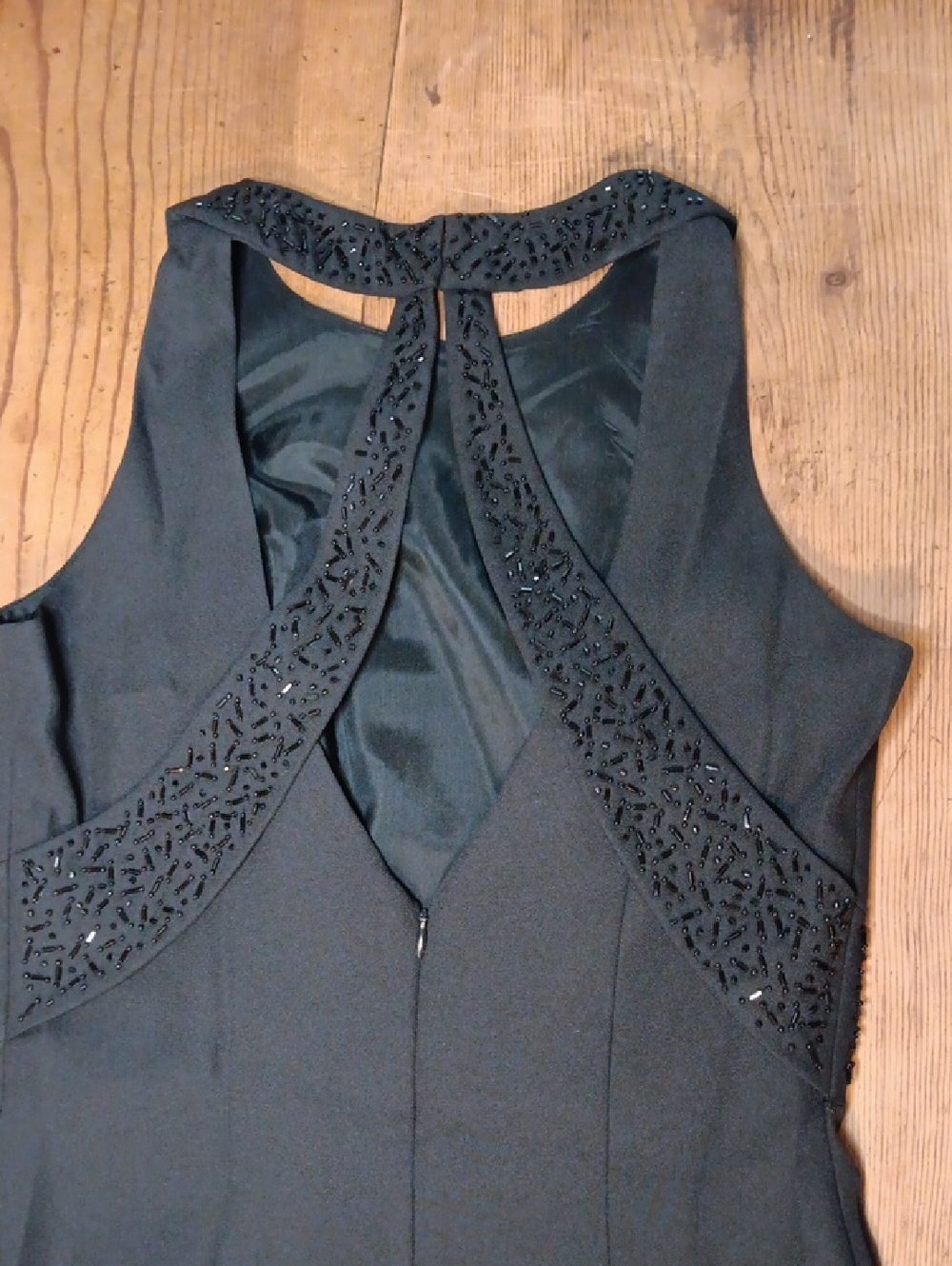 Liz Claiborne Night Womens 4 Formal Dress Black Sleeveless Beaded Maxi Open Back - Picture 9 of 9